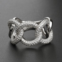 Grand anneau de boucle de chaîne cercle en argent Sterling 925 diamant plaqué or charme ovale mode luxe personnalisé femmes bague en zircone