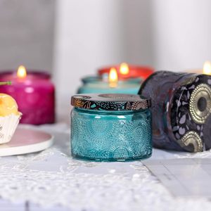 Barattolo per Candele in Vetro <span class=keywords><strong>Blu</strong></span> Goffrato da 4oz con Coperchio a Vite per Matrimoni, Vendita all'Ingrosso - Product Image 1
