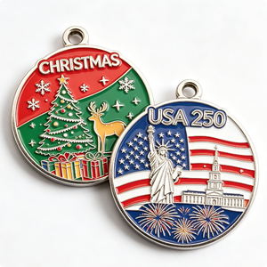 Medalla Esmaltada Circular Patriótica de Aleación de Zinc Plateada para Navidad, 250 Unidades, Estilo USA - Product Image 5