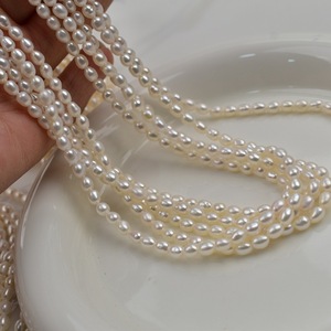 Collier de perles d'eau douce naturelles de forme riz, 2,5-4 mm, forte brillance, produit semi-fini, accessoires de bricolage, perles en vrac - Product Image 3
