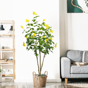Arbre artificiel en PE réaliste de 1,5 m, fleurs jaunes en plastique, pour intérieur/extérieur, mariage, anniversaire, aménagement paysager, bonsaï - Product Image 3