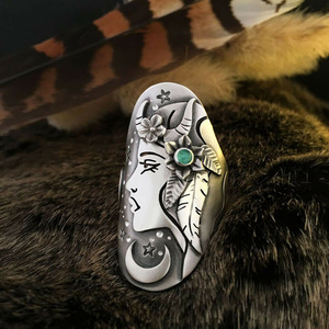 Bague Cocktail F672 en Argent, Motif Végétal, Pierre Malachite, Sertissage Clos, Bijou Unisexe Tendance, Idée Cadeau - Product Image 2