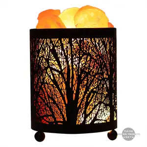 Black Metal Salt Lamp Basket with 100 Pure Himalayan Salt Chunks Dimmer Switch Ideal for Night Light Room Decor Desk Lamp