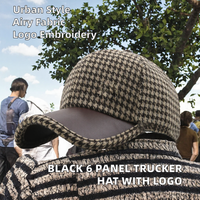 Topi Trucker Kanvas 5 Panel Hitam Berkualitas Tinggi dengan Logo Kustom, Bagian Belakang Berjaring, Topi Sport untuk Memancing & Bersepeda, Fashion Unisex