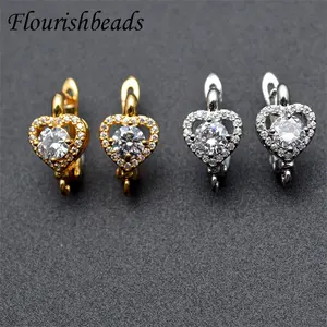 Crochets pour boucles d'oreilles en laiton plaqué or 18 carats en métal plaqué argent et en forme de cœur pour la fabrication de bijoux pour femmes