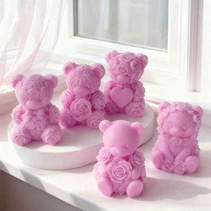 <span class=keywords><strong>Kit</strong></span> DIY <span class=keywords><strong>pour</strong></span> bougies parfumées romantiques, pierres aromatiques et créations en plâtre, ensemble de moules en silicone Rose et Ours <span class=keywords><strong>pour</strong></span> la Saint-Valentin - Product Image 3