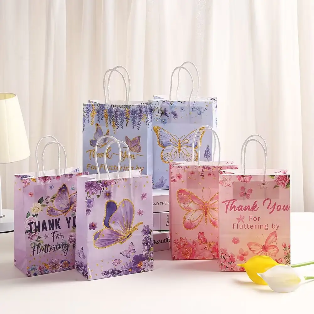 Sacs cadeaux papillon princesse fête sacs cadeaux avec poignées pour enfants anniversaire Baby Shower décorations de fête