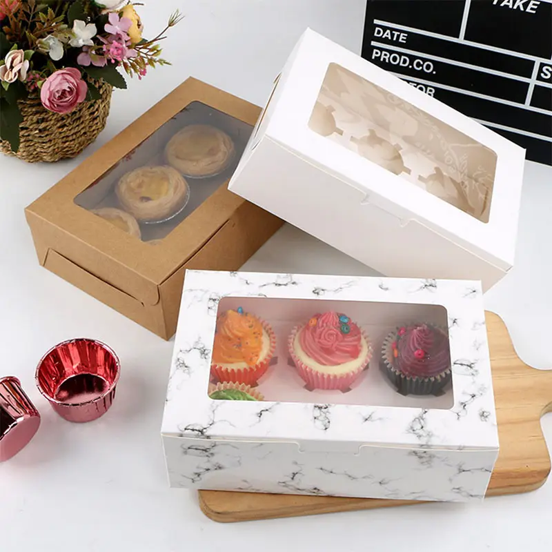 Kotak Cupcake Toko Roti, Pembawa Kue 6 Pemegang Kotak Kue Cangkir Kotak Roti Sekali Pakai dengan Jendela Bening