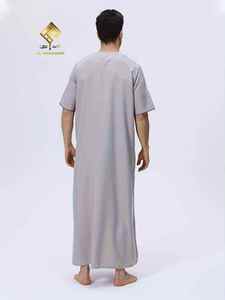 AL HARAMAIN <b>Men's</b> Cotton <b>Thobe</b> Short Sleeve Round Neck Floor Length Modest Prayer Robe Solid Color Loose Fit All Seasons - Product Image 1