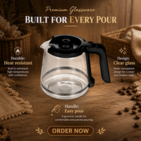 Carafe à café en verre borosilicate avec couvercle, compatible avec les cafetières à filtre, grande capacité, transparente, pour la préparation à domicile