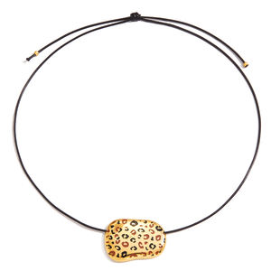 J & D不规则豹纹项链18k金不锈钢黑蜡绳不规则大光滑涂油豹纹吊坠项链 - Product Image 2