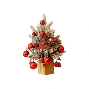 Árbol de Navidad flocado 2023 preiluminado con nieve, mini árbol de Navidad rojo para mesa, ideal para promoción - Product Image 1