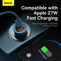 Chargeur de voiture Baseus 60W USB Type C Charge rapide QC 4.0 PD 3.0 Chargeur de voiture à charge rapide pour iPhone 13 12 Pro Max Xiaomi Samsung