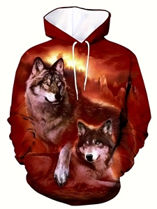 Felpa con cappuccio da <span class=keywords><strong>uomo</strong></span> con motivo animale <span class=keywords><strong>lupo</strong></span> retrò Street Cool - Product Image 6