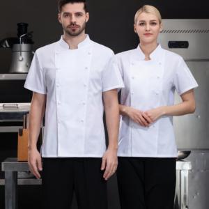 Manteau de chef respirant à manches courtes personnalisé uniforme de chef boulangerie veste de chef de cuisine hommes femmes uniformes de restaurant - Product Image 3