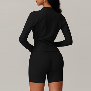 3-Piece <b>Yoga</b> Set Winter Long Sleeve Front Zipper <b>Jacket</b> Sports Shorts Elastic Waist Butt Lifting Four-Way Stretch Breathable - Product Image 3