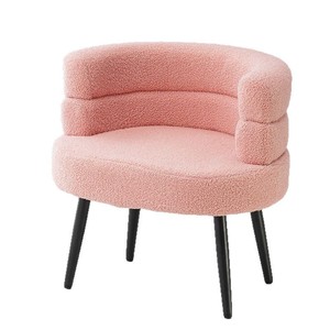 Pink Faux Lamb Wool Armchair With Metal Legs For Bedroom Makeup <b>Vanity</b> Chair - Product Image 3