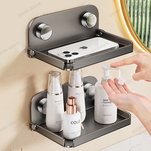 Wall Mount Bathroom Shelf Carbon Steel No Drilling Required Minimalist Design Rectangular 10-15kg Load Capacity - Product Image 4
