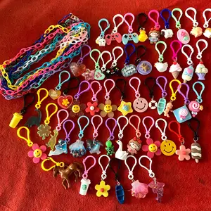 Cute colorful resin charms with snap hooks acrylic chain Necklace for Kids jewelry toys making bag charms keychain accessories