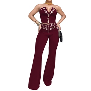 Conjunto de 2 Piezas para Mujer, Top Sexy sin Mangas con Detalles Metálicos y Pantalones Largos, Estilo Cóctel - Product Image 5