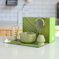Coffret Cadeau de Cérémonie de Thé Matcha en Céramique avec Fouet, Bol et Kit d'Outils pour Déguster Votre Tasse de Thé, Incluant Support et Brosse, Coffret d'Outils Matcha