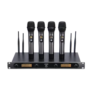 China Verified Supplier New Design ODM OEM KTV Flexible One for Four 4 Channel Handheld UHF Dynamic Wireless Microphones