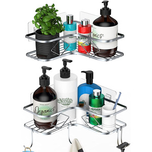 Modern Wall Mounted Corner <strong>Shower</strong> Caddy Home Organizer <strong>Holder</strong> Storage Rack Bathroom <strong>Suction</strong> Hanging With Hooks - Product Image 1