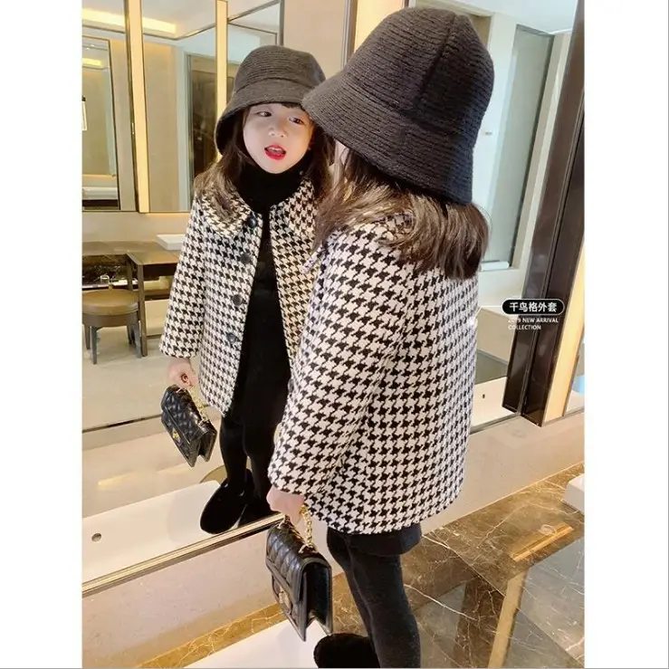 Plaid Girl's Coat Korean Loose Outerwear Autumn New 3 To 8 Years Old Long Sleeve Jackets
