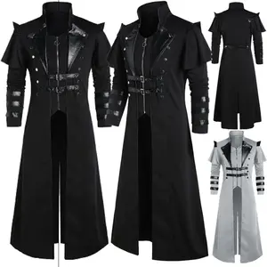 Halloween Middeleeuwse Vintage Lange Jas Zwart Herenkleding Gothic Steampunk Punk Geul Mannen Oversize Retro Warrior Knight Jas