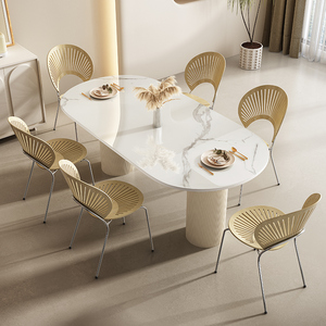 Muebles de Restaurante Comerciales al por Mayor, Mesa de Comedor Ovalada con Tapa de Piedra Sinterizada para Cafeterías y Bistrós de Hoteles Modernos de Alta Gama - Product Image 2
