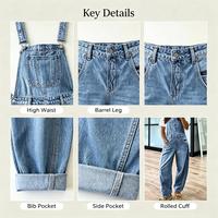Salopette en jean pour femme à jambes larges, coupe décontractée, boutonnée, en coton, pour les sorties du week-end et les balades