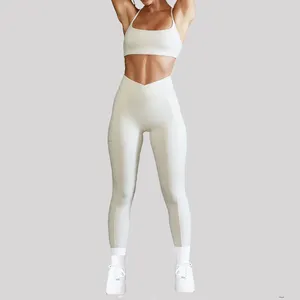 Desain Baru 2022 Logo Kustom Pakaian Olahraga Kasual 2 Potong Set Kebugaran Yoga untuk Aktif