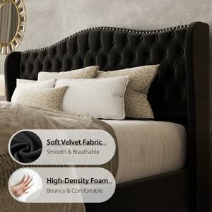 โครงเตียงไม้เนื้อแข็งหุ้มผ้ากำมะหยี่สีดำ สำหรับเตียงผู้ใหญ่ ใช้ในห้องนอนที่บ้าน - Product Image 6