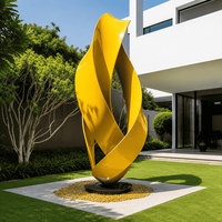 Sculpture abstraite en acier inoxydable jaune pour jardin, cour, place commerciale et projet d'art extérieur