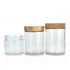 Clear Round <b>Big</b> Capacity <b>Glass</b> Cosmetic <b>Jars</b> for Cream with Bamboo Lid - Product Image 3