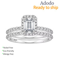 Ensemble de bagues assorties pour couple en zircon cubique taille émeraude 2 carats, argent sterling 925 plaqué or, halo, bijoux de promesse pour femmes