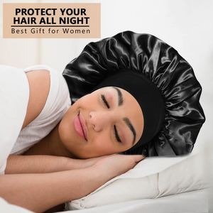 Gorro de Dormir Extra Grande de Satén con Banda Elástica Ancha, Gorro de Noche Sedoso para Mujeres con Cabello Rizado, Logotipo Personalizado, Venta al Por Mayor - Product Image 5