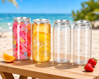 Boîte en PET transparente et légère avec couvercles en aluminium à anneau de traction pour sodas, thé, jus, bière et autres boissons, avec logo et couleur personnalisés