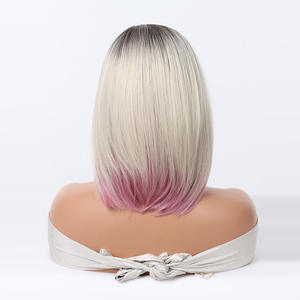 Perruque populaire pré-épilée, tête entière, sans couture, blonde claire, rouge rose, bouffante, courte, droite, <span class=keywords><strong>bob</strong></span>, nouvelle mode, perruque pour femmes - Product Image 5