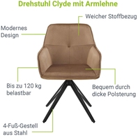 Vente en gros de fauteuil d'appoint capitonné chaises de salle à manger rembourrées chaises de salle à manger modernes en velours rotatif marron pieds en métal
