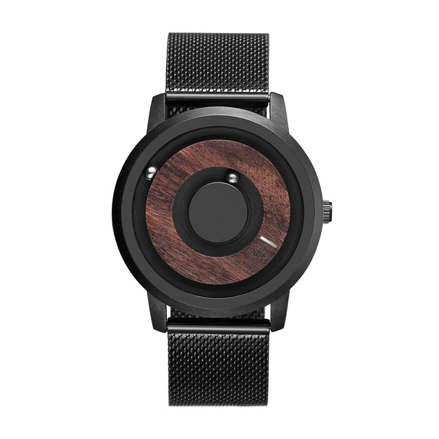 Luxurious Unique Design Concept Custom Logo Oem Men Metal Wood Watches Minimalist Wood Grain Magnetic Ball Watch