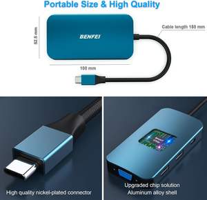 벤페이 USB C MST 허브 8 In1 (2 * HDMI/1 * VGA, 3 * USB 3.0/100W 전원 공급/3.5mm Aux 오디오 포함), iPhone 15 와 호환 가능 - Product Image 4