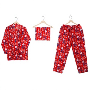 ชุดนอนผ้าฝ้ายแท้คอวีสำหรับผู้หญิงเอวยางยืดหรูหราลายดอกไม้ชุดนอนฤดูร้อนฤดูใบไม้ผลิฤดูใบไม้ร่วง - Product Image 1