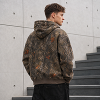 Sweat à capuche court surdimensionné pour homme, style streetwear Y2K personnalisé, effet vieilli, délavé, camouflage Real Tree, en coton lourd 100%