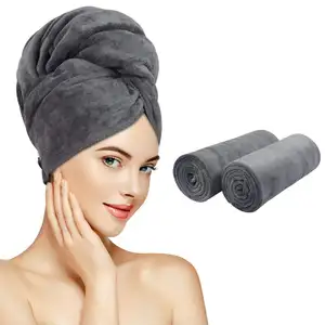 Grote Fabrikant Custom Buitenlandse Handel Microfiber Haar Handdoek 2 Stuks Snel Absorberende Droog Haar Badmuts Voor Vrouwen