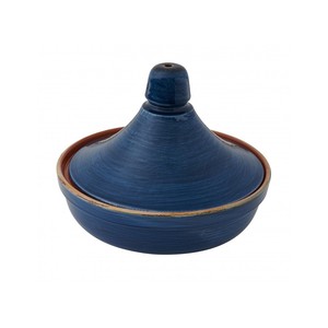 Tagine blu con coperchio in terracotta per cottura lenta e servizio - Product Image 1