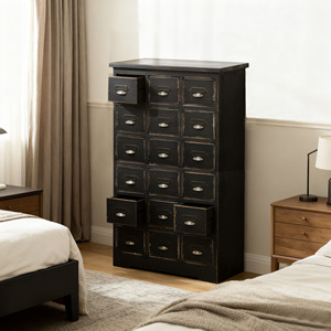 アメリカンヴィンテージ無垢材キャビネット寝室レトロマルチ引き出し収納キャビネットヨーロッパ多機能ブラックキャビネット - Product Image 3