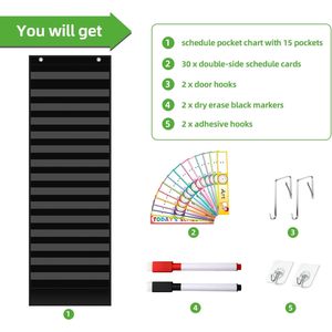 Tabla de Horarios Diarios con Bolsillos de Tela, Tarjetas Reutilizables de Doble Cara, Organizador para Aula, Oficina, Hogar y Escuela, Modelo 6554 - Product Image 3