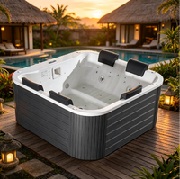 Jacuzzis d'extérieur économiques DEWO, baignoire spa en composite bois-plastique avec Bluetooth et chauffage à température constante pour complexes hôteliers et gîtes