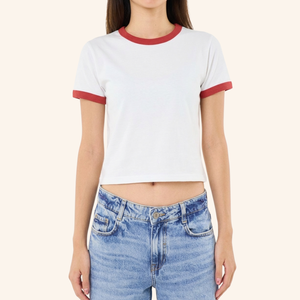 T-shirt bébé rouge à col contrastant, impression DTF, 40 fils, 210 g/m², personnalisé, haute qualité Thaïlande - Product Image 4